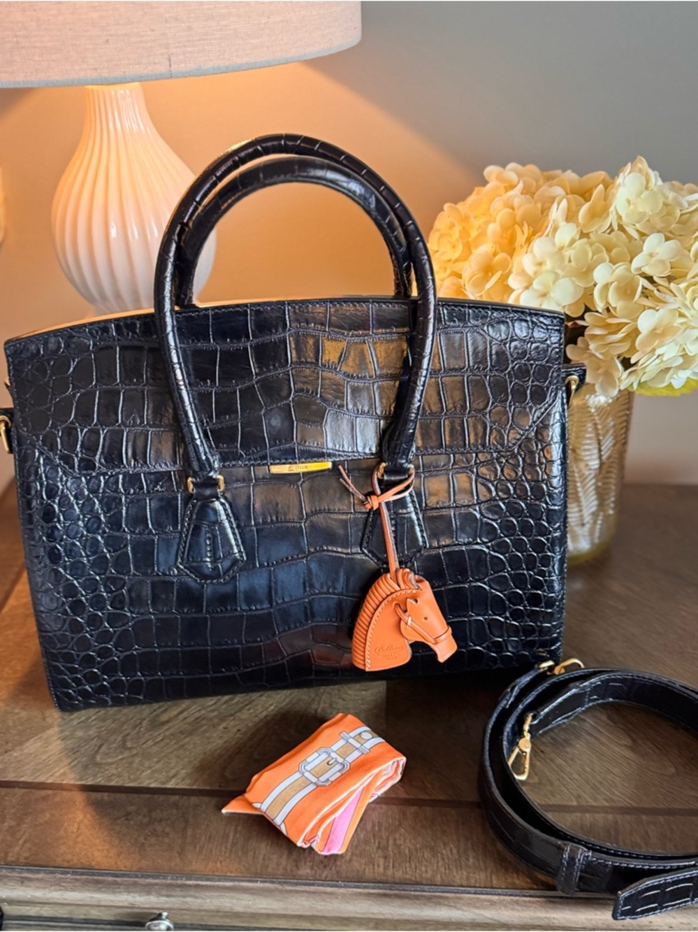Bally Saphyr Black Croc-Embossed Top Handle bag